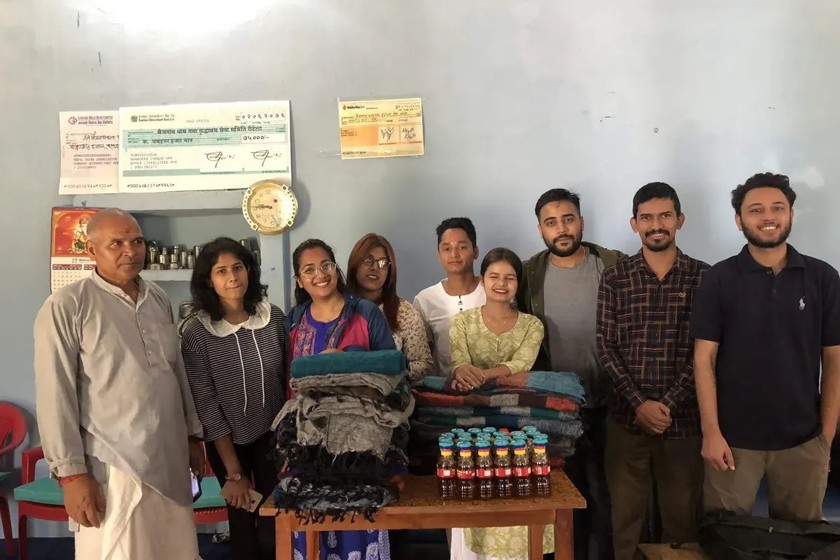 Blankets and supplies, with the cheque we handed over